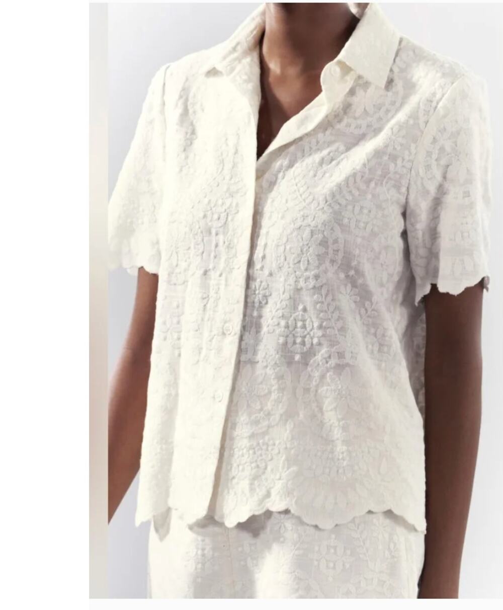 Zara ZW Limited Collection Embroidered Cream Shirt size Medium